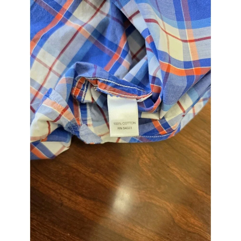 Banana Republic Soft Wash Plaid Shirt Mens XL Blue Orange Button Front Cotton